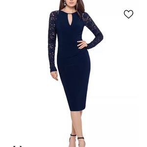 NWT BETSY & ADAM Sheer-Sleeve Navy Blue Dress - Size 6